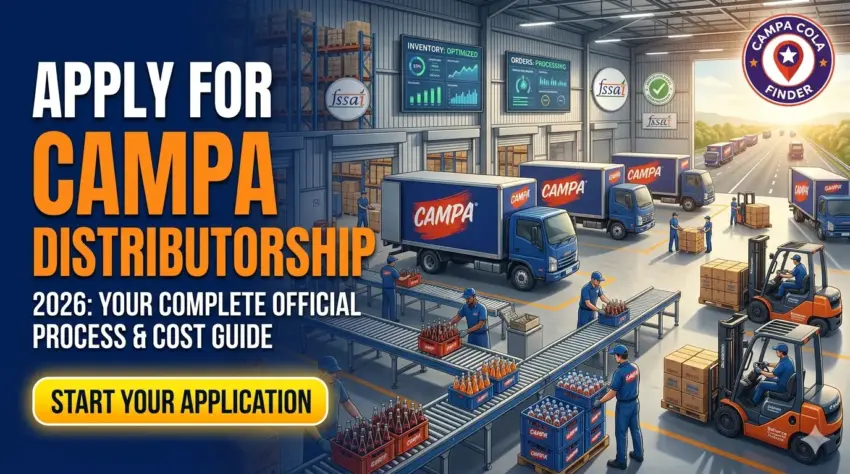 Official warehouse and logistics banner to apply for Campa Distributorship in 2026.