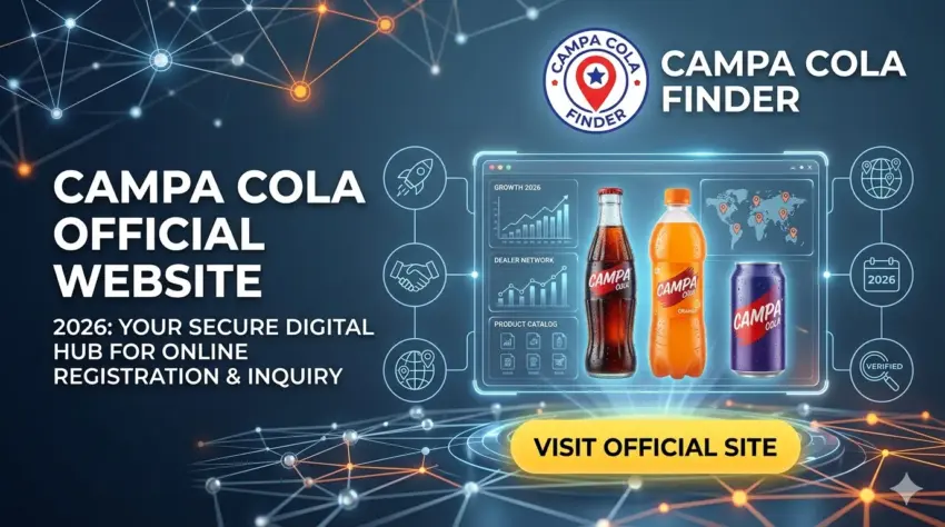 Official digital portal banner for the Campa Cola Official Website 2026.